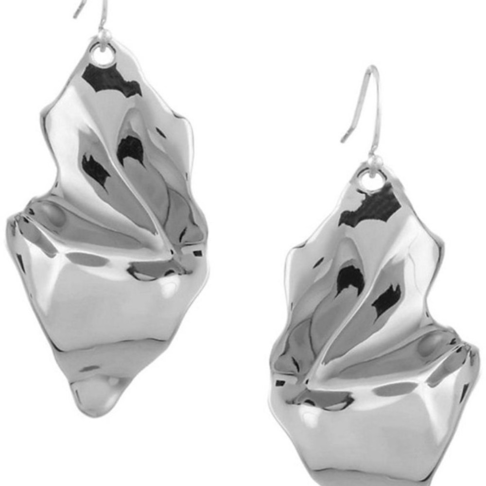ALEXIS BITTAR • NEW Light weight Silver Draped Liquid Metal Leaf Drop Earrings - Picture 6 of 14
